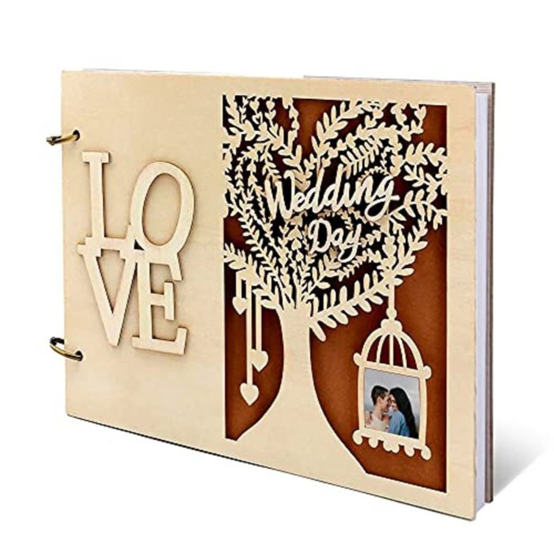 Guest Book Wedding Kraft Hardcover with Lace Decoration, 28 x 20 cm Wedding Book Birth