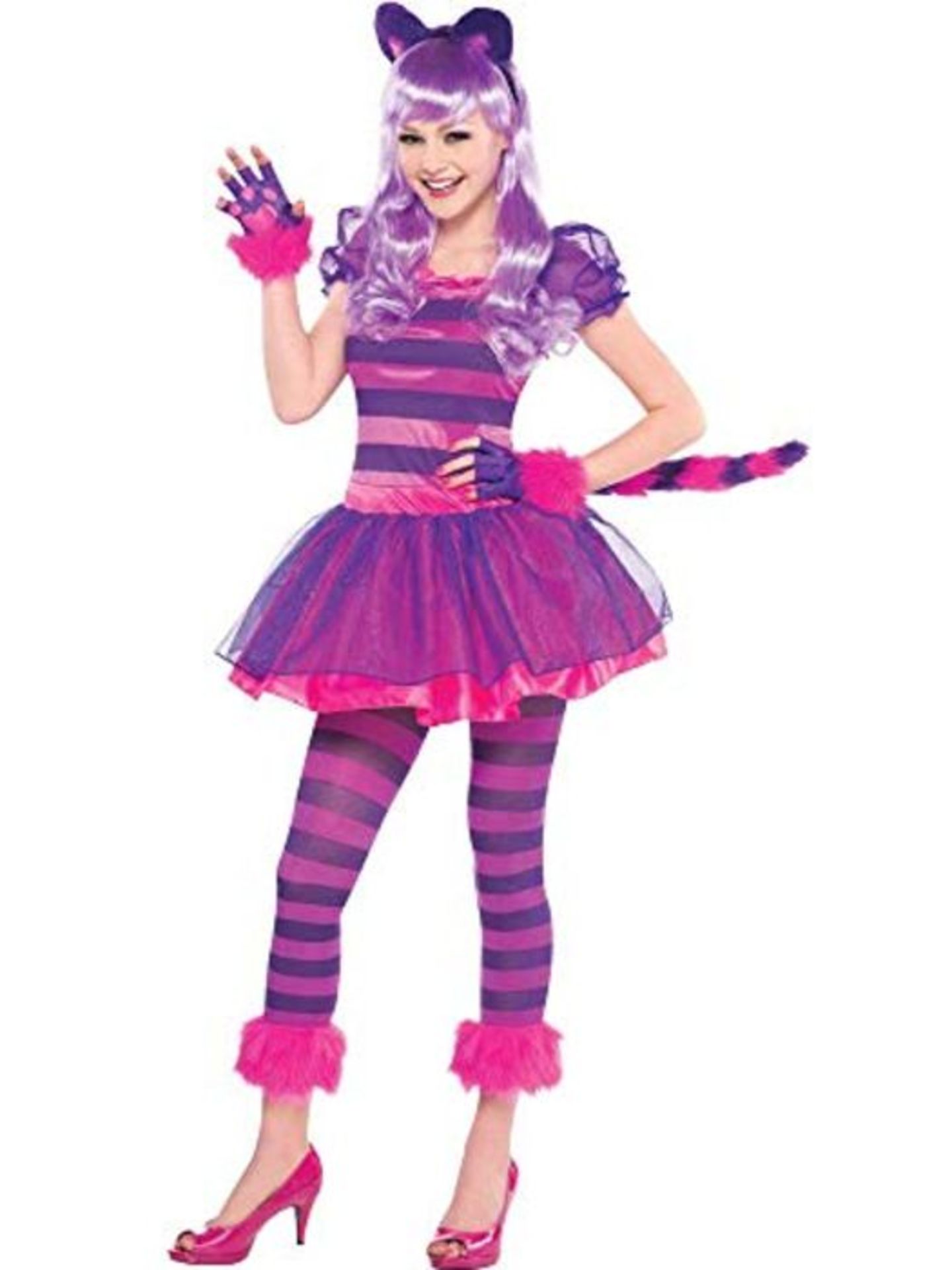 Cheshire Cat Girls Fancy Dress Animal Book Day Week Childs Teens Costume Outfit, 14-16