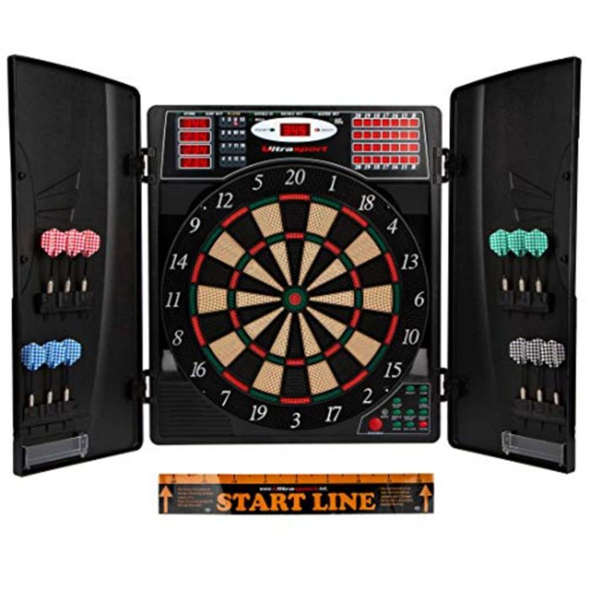 RRP £87.00 Ultrasport electric dartboard, with and without doors, electronic dartboard for up to