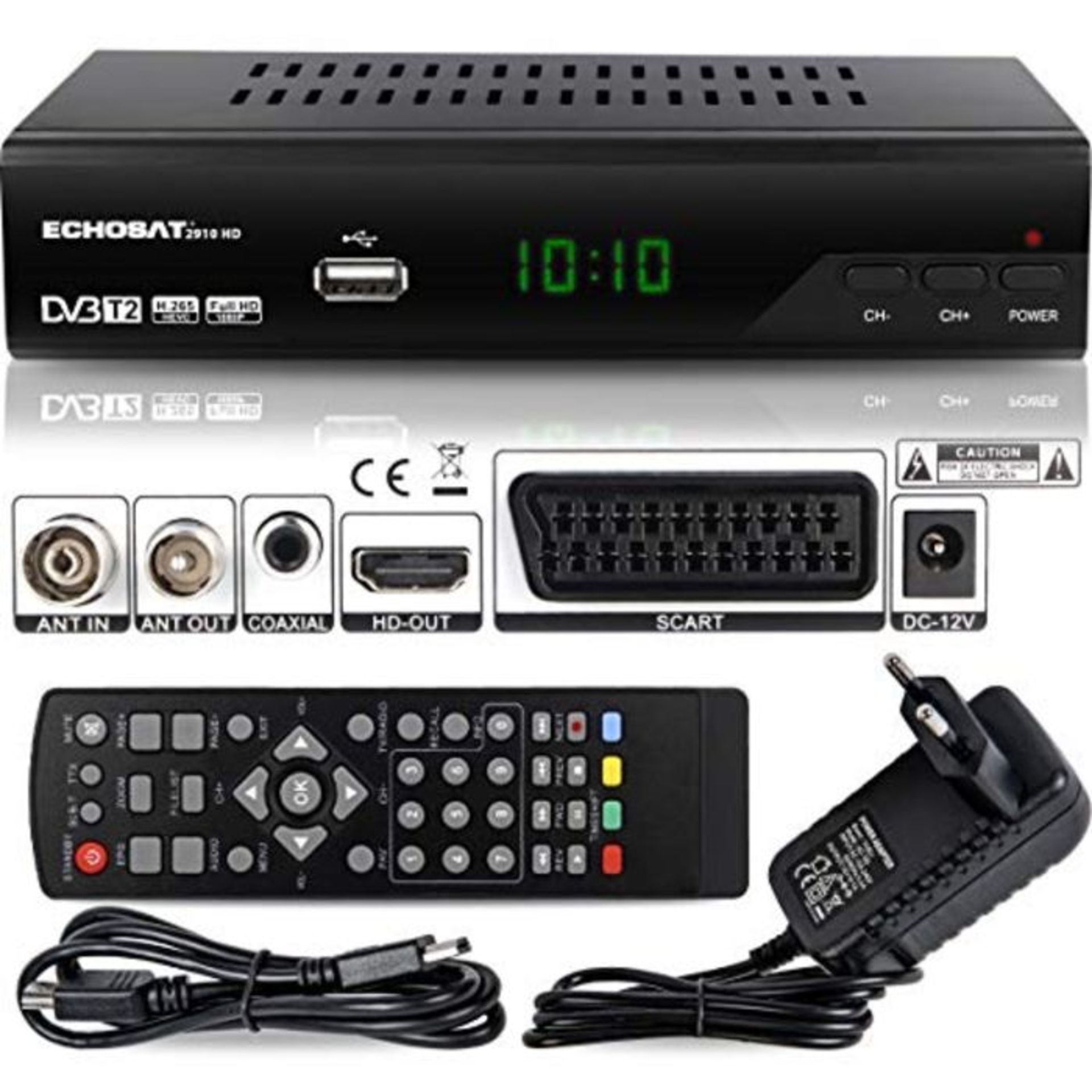 Echosat 2910 DVBT2 receiver full HD 1080P 4K for TV (HEVC/H.265 HDMI SCART, USB 2.0, D