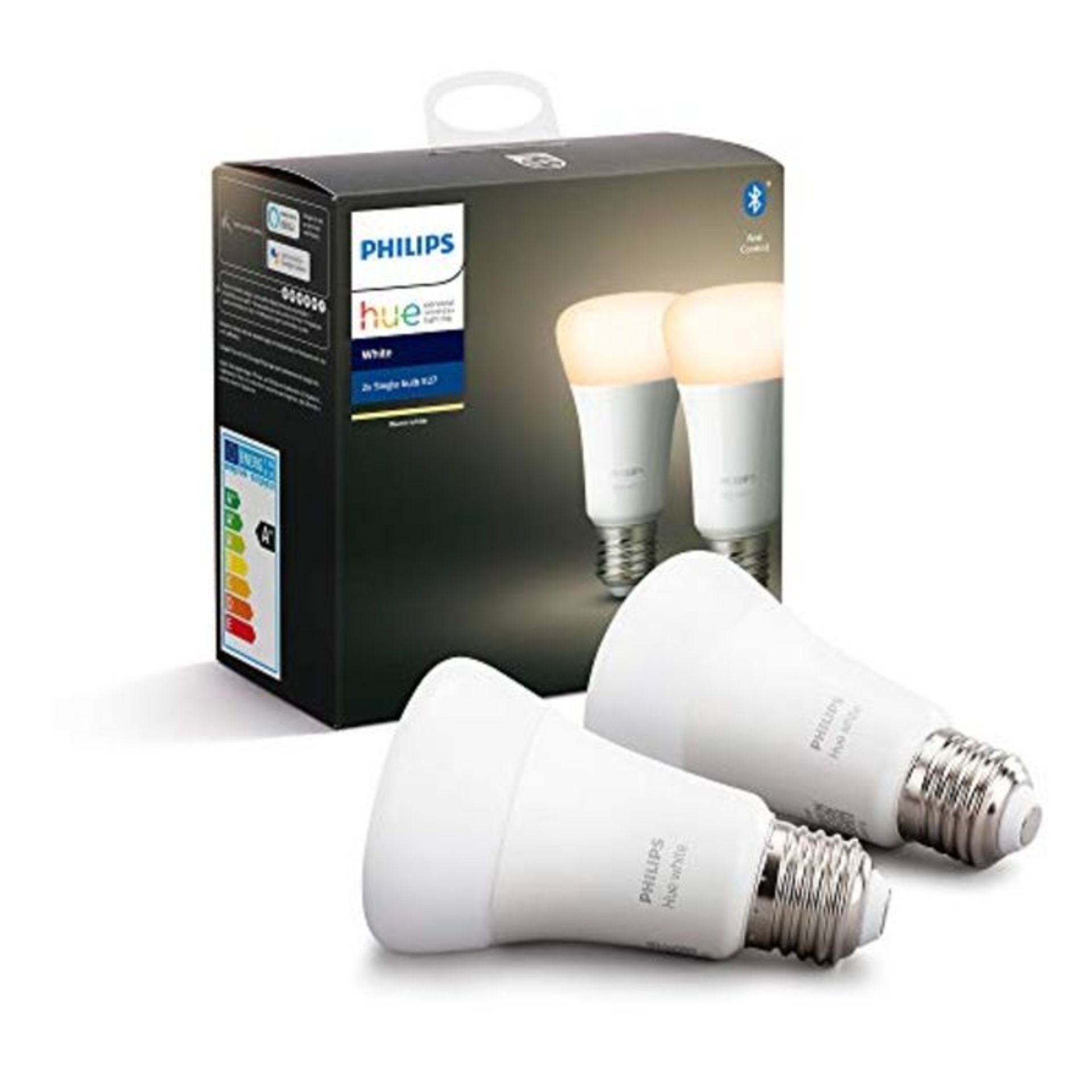 Philips Hue White Smart Bulb Twin Pack LED [E27 Edison Screw] with Bluetooth. Works wi