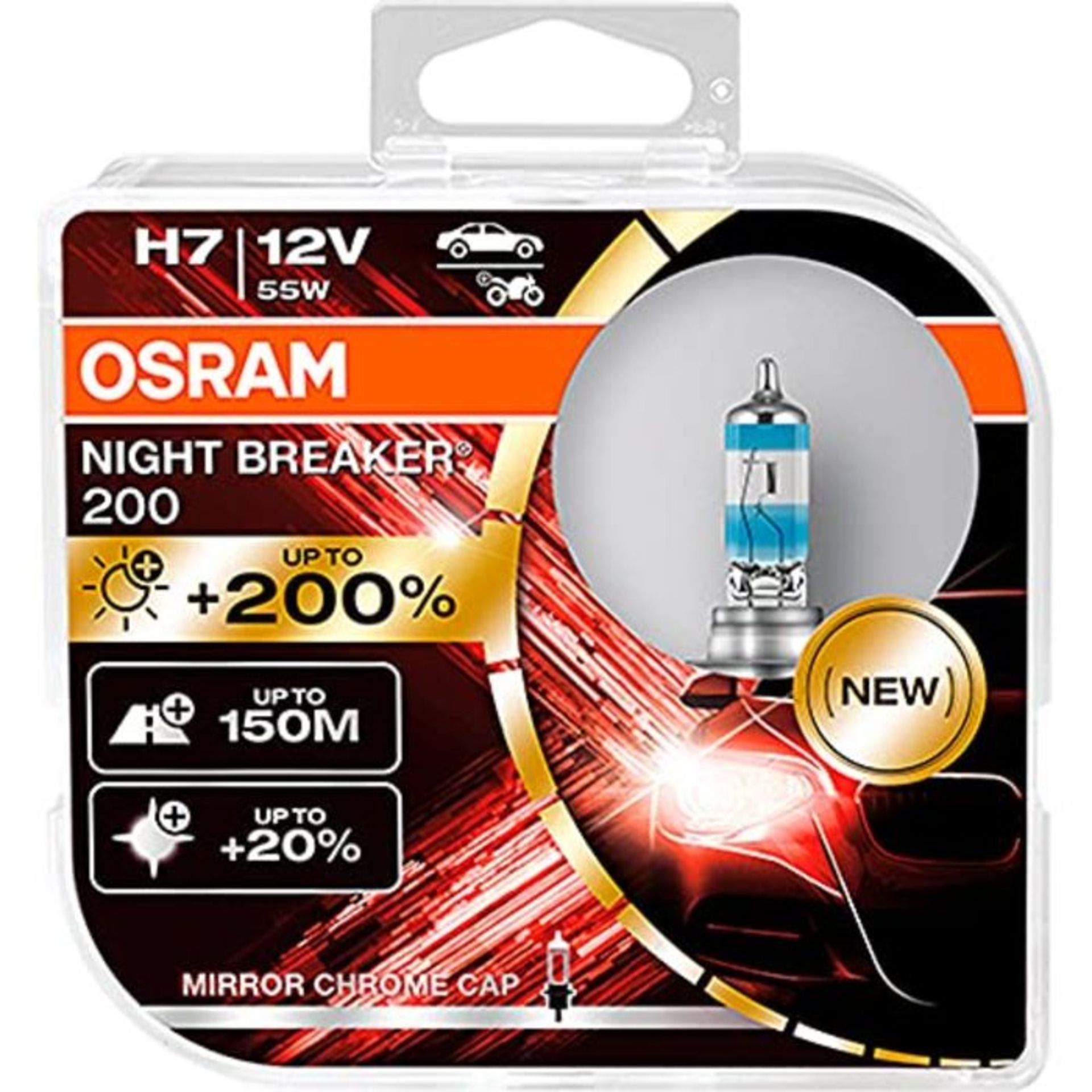 OSRAM NIGHT BREAKER 200, H7, +200% more brightness, halogen headlight lamp, 64210NB200