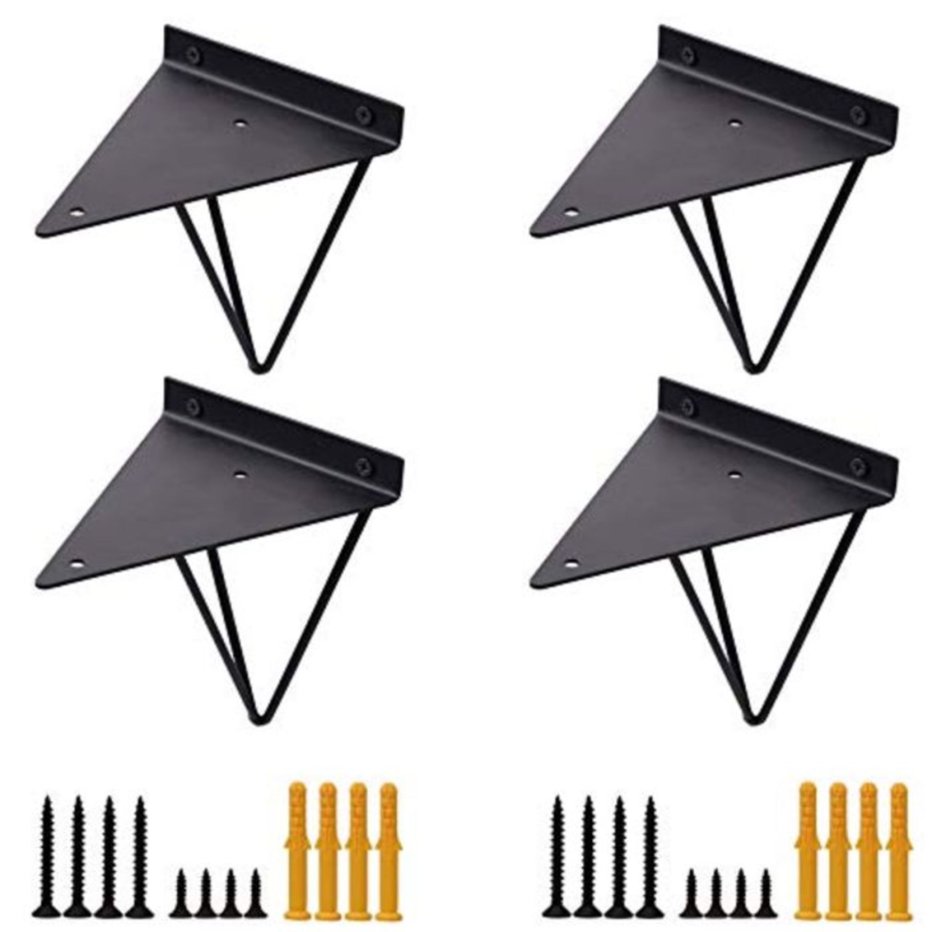 Black Hairpin Triangle Shelf Brackets, Geometric Prism Metal Shelf Brackets, Mid Centu
