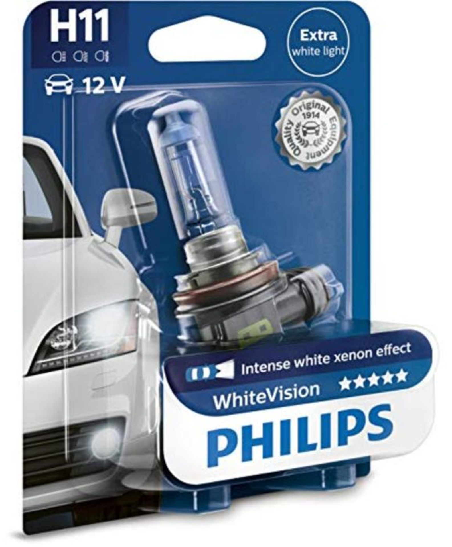 Philips WhiteVision Xenon effect H11 headlight bulb 12362WHVB1, single blister