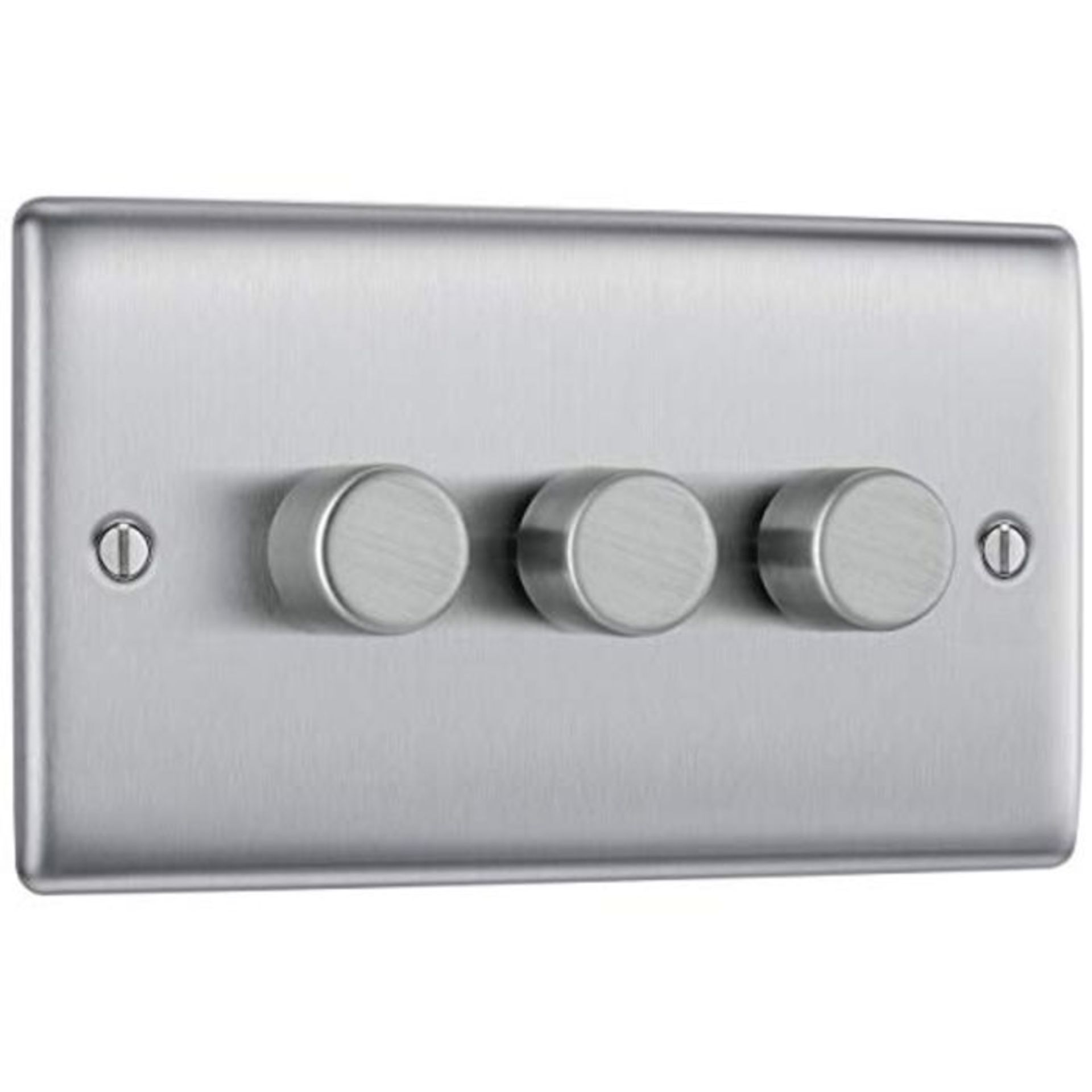 BG Electrical NBS83P-01 Triple Dimmer Light Switch, Brushed Steel, 2-Way, 400 Watts
