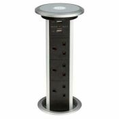 RRP £159.00 Electric Motorised Pop Up Plug Socket 3 x UK Plug sockets + 2 x USB Kitchen Office Wor
