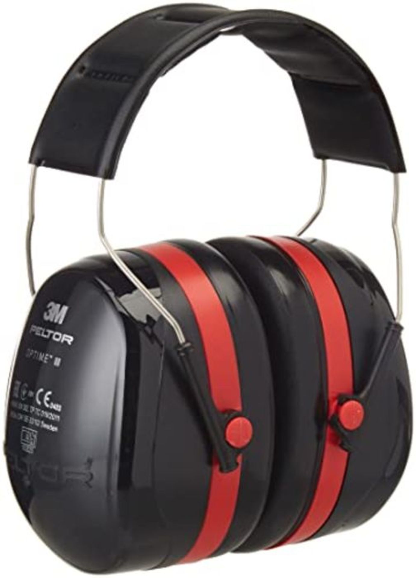 3M Peltor Optime III Earmuffs with Headband, 35 dB, Black/Red  Protection against h