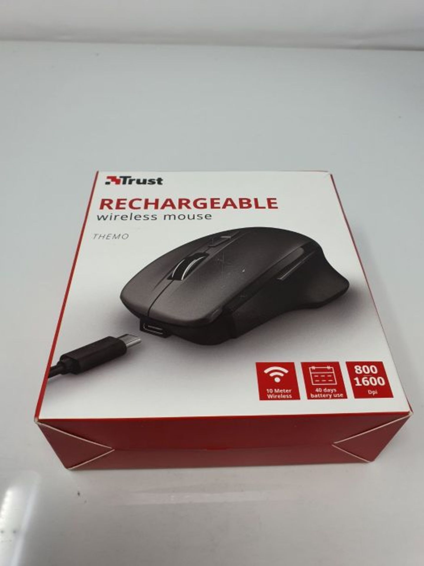 Trust 23340 Themo Rechargeable Wireless Mouse for PC and Laptop, 800-1600 Dpi, 7 Butto - Image 2 of 3