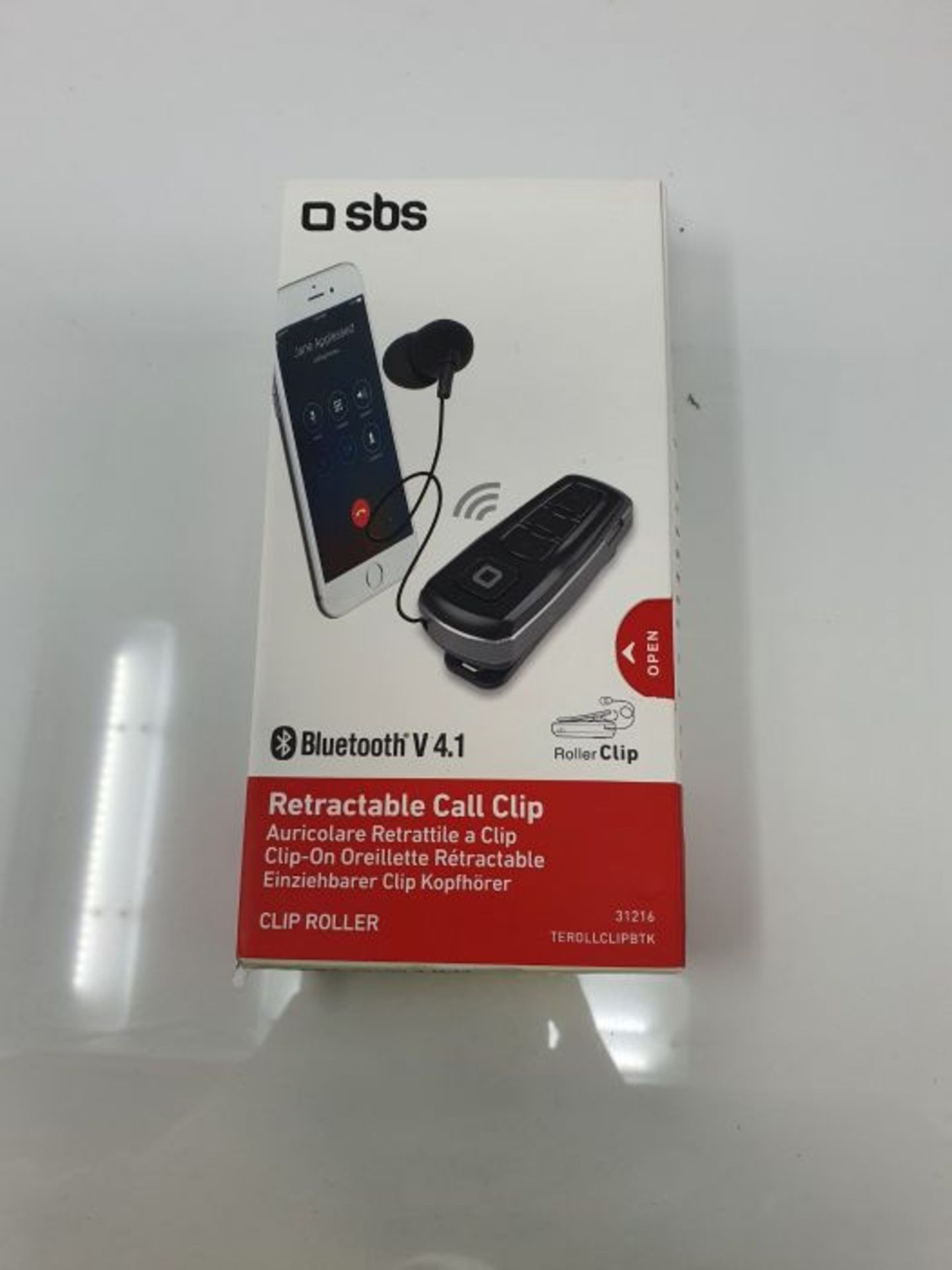 SBS Bluetooth Headset with Clip and Roll-up Wire Multipoint Technology to connect 2 de - Image 2 of 3