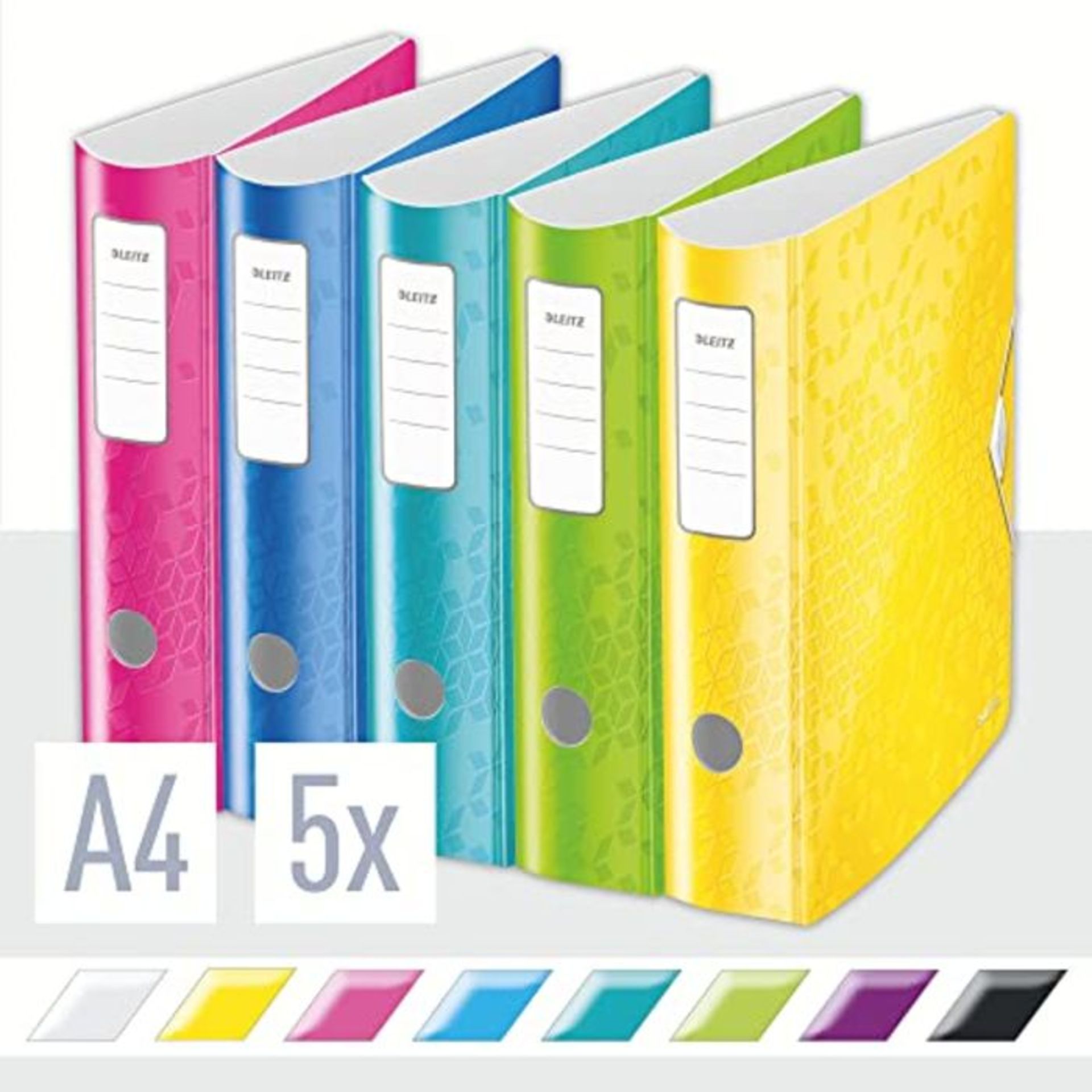 RRP £63.00 Leitz Lever Arch File, A4, Assorted, Curved spine 75mm width, Elastic fastening, Light