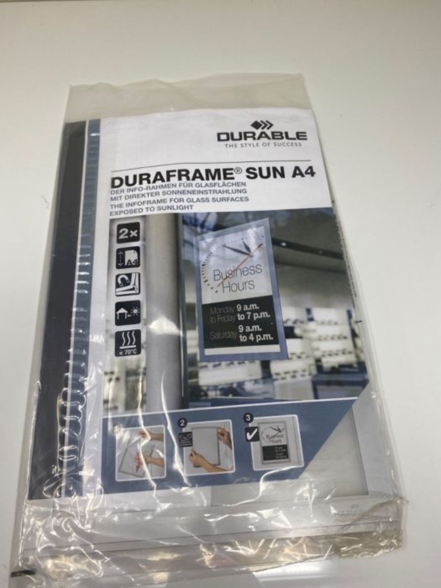 Durable DURAFRAME SUN Static-Cling Magnetic Frame, A4 Format in Silver, Pack of 2 Fram - Image 2 of 3