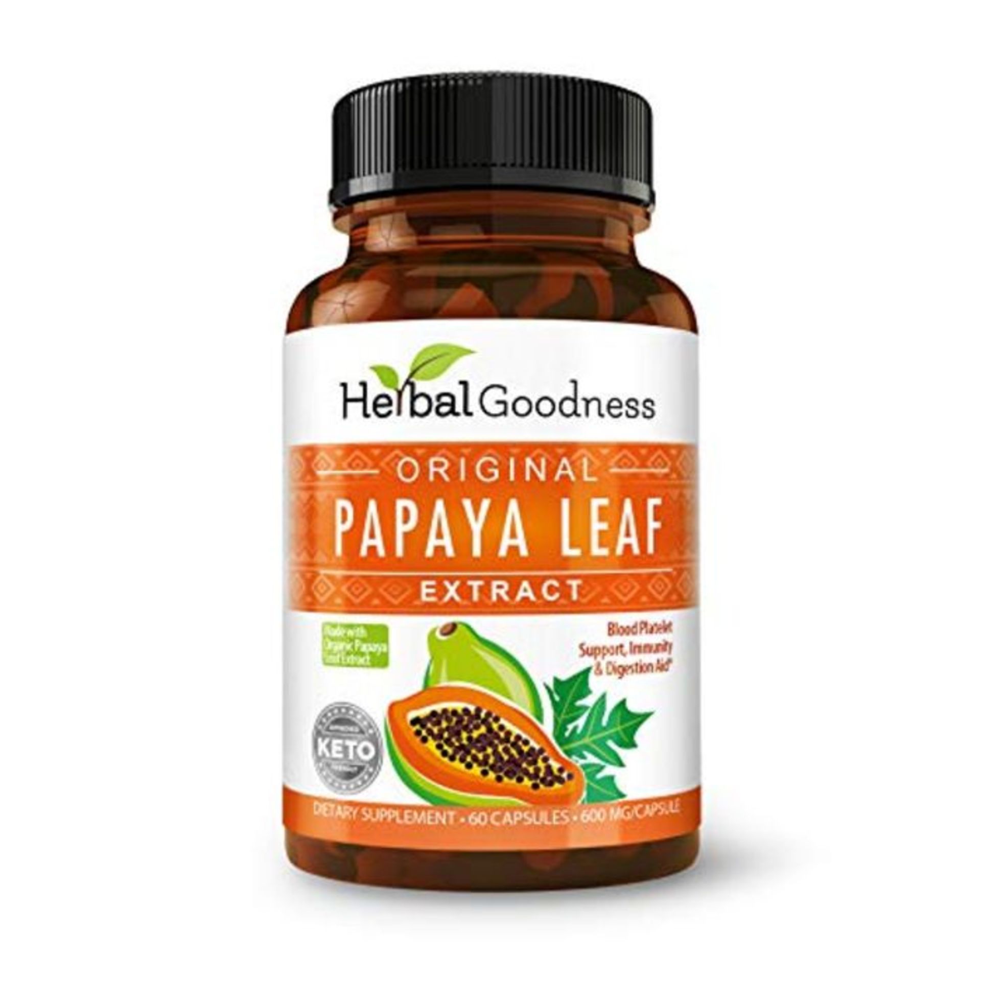 Papaya Leaf Extract 600mg, (10:1 Extract Strength) - 60 Veggie Capsules