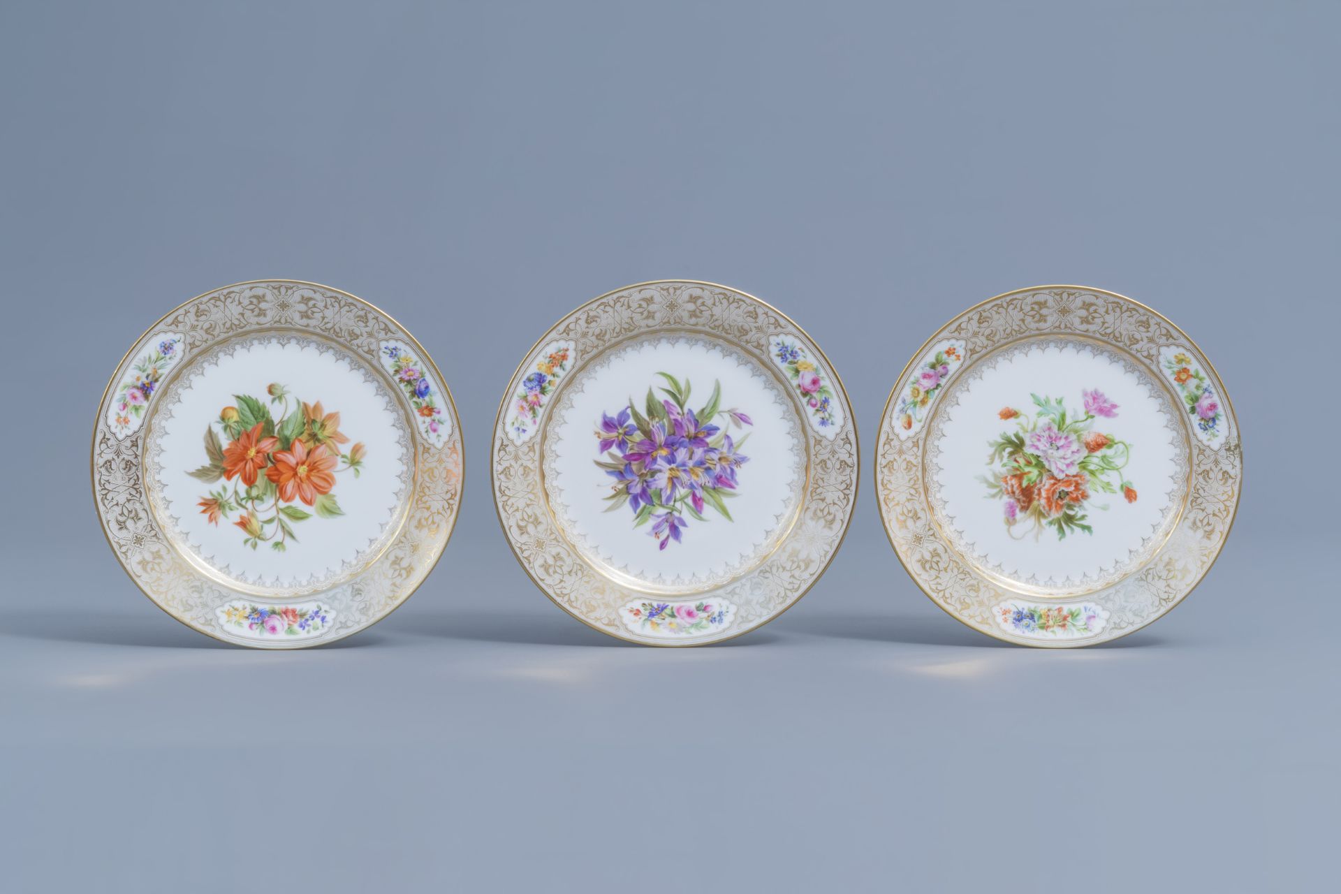 A set of eleven French plates with gilt and polychrome floral design, Svres mark, 19th C. - Image 12 of 22