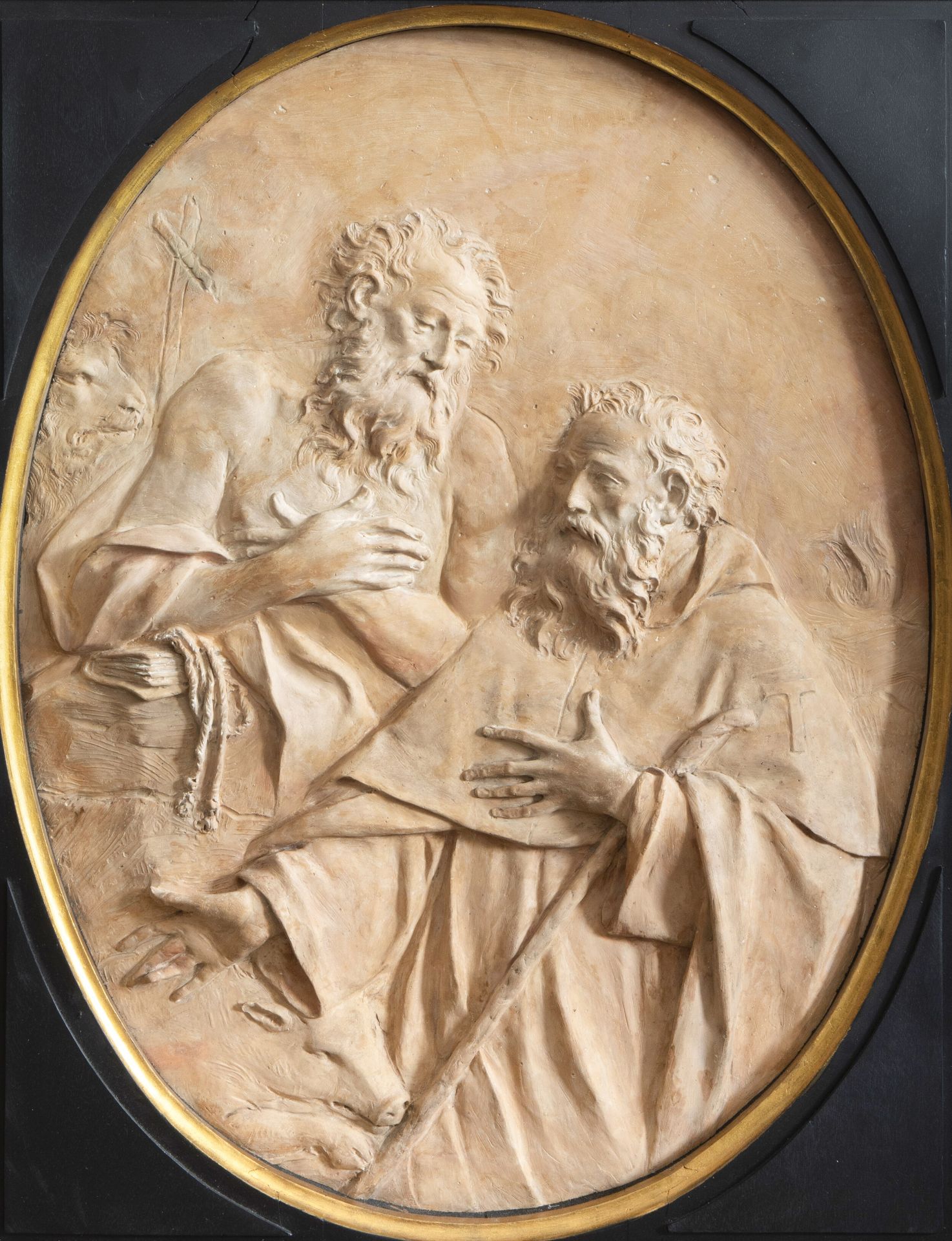 Italian school, Angelo Gabriello Pio (1690-1770): Meeting of St Anthony and St Paul, terracotta, Bol