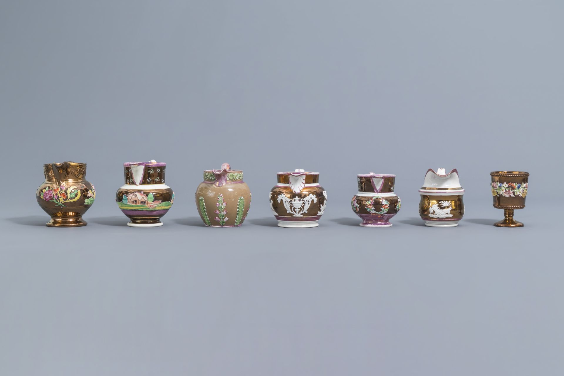 A varied collection of English lustreware items with relief design, 19th C. - Image 34 of 50