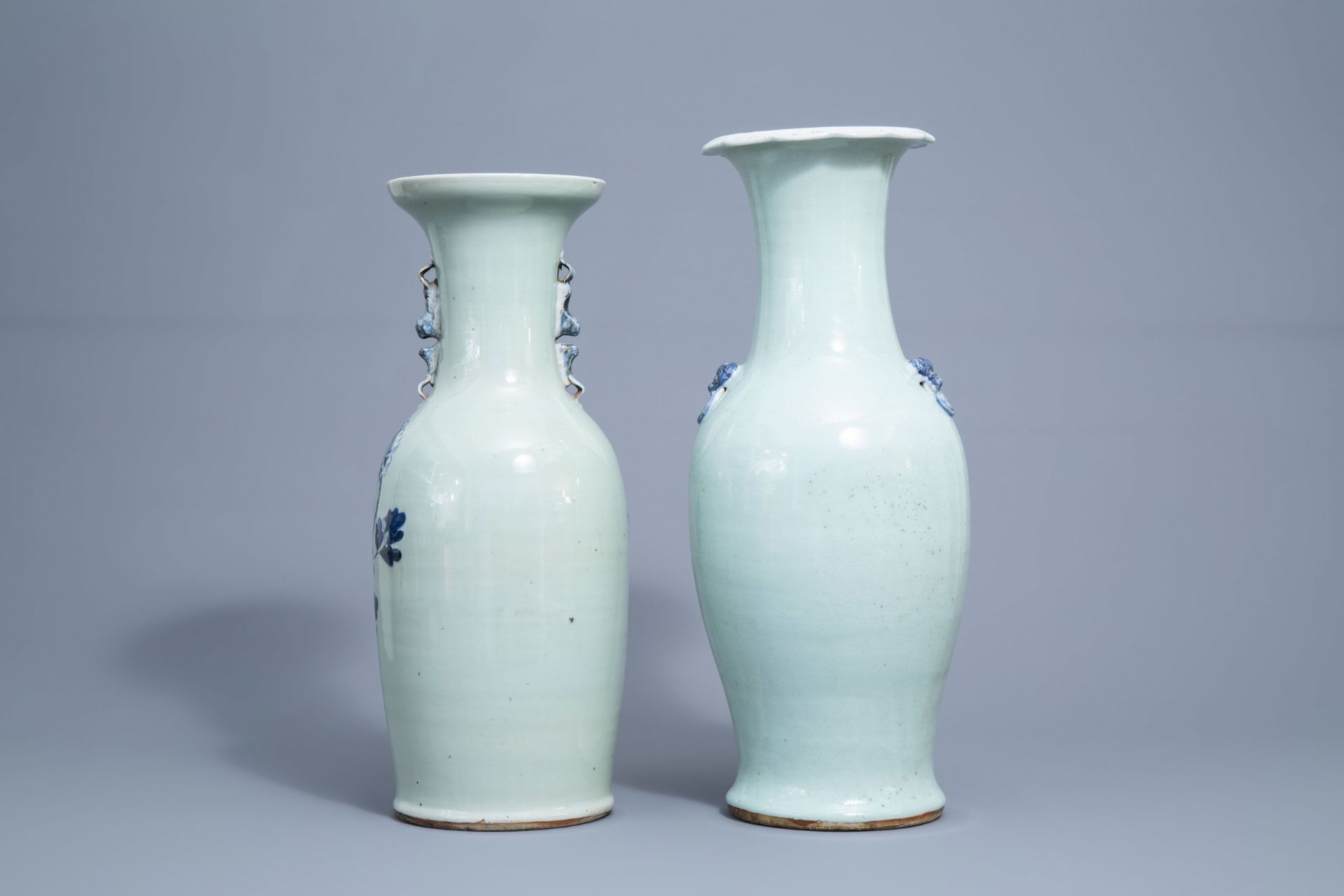 Two Chinese blue and white celadon vases with birds and phoenixes, 19th C. - Image 3 of 6