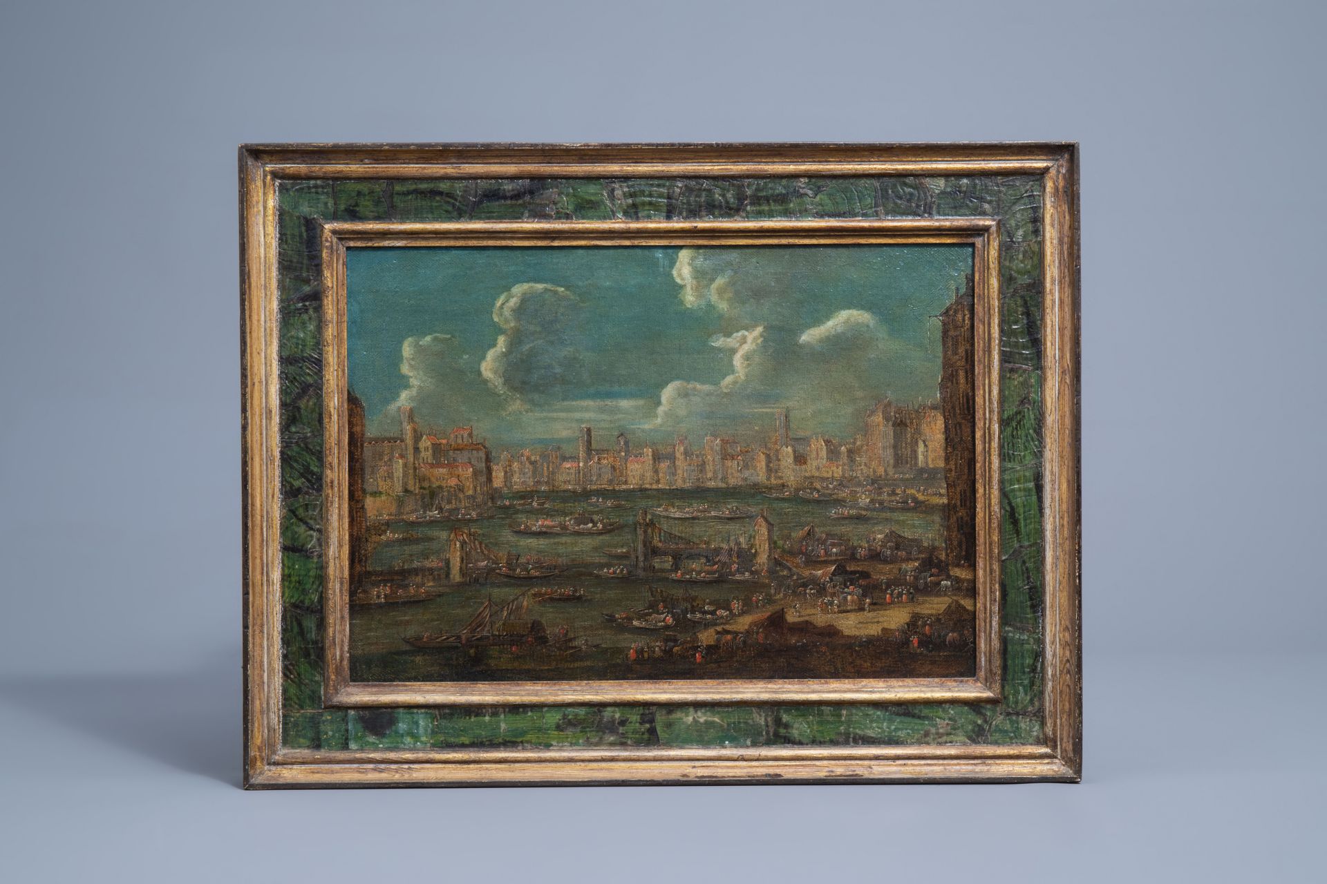 Flemish school, attributed to Peter Casteels II (ca. 1650-1701): Harbor view, 17th/18th C. - Image 2 of 8