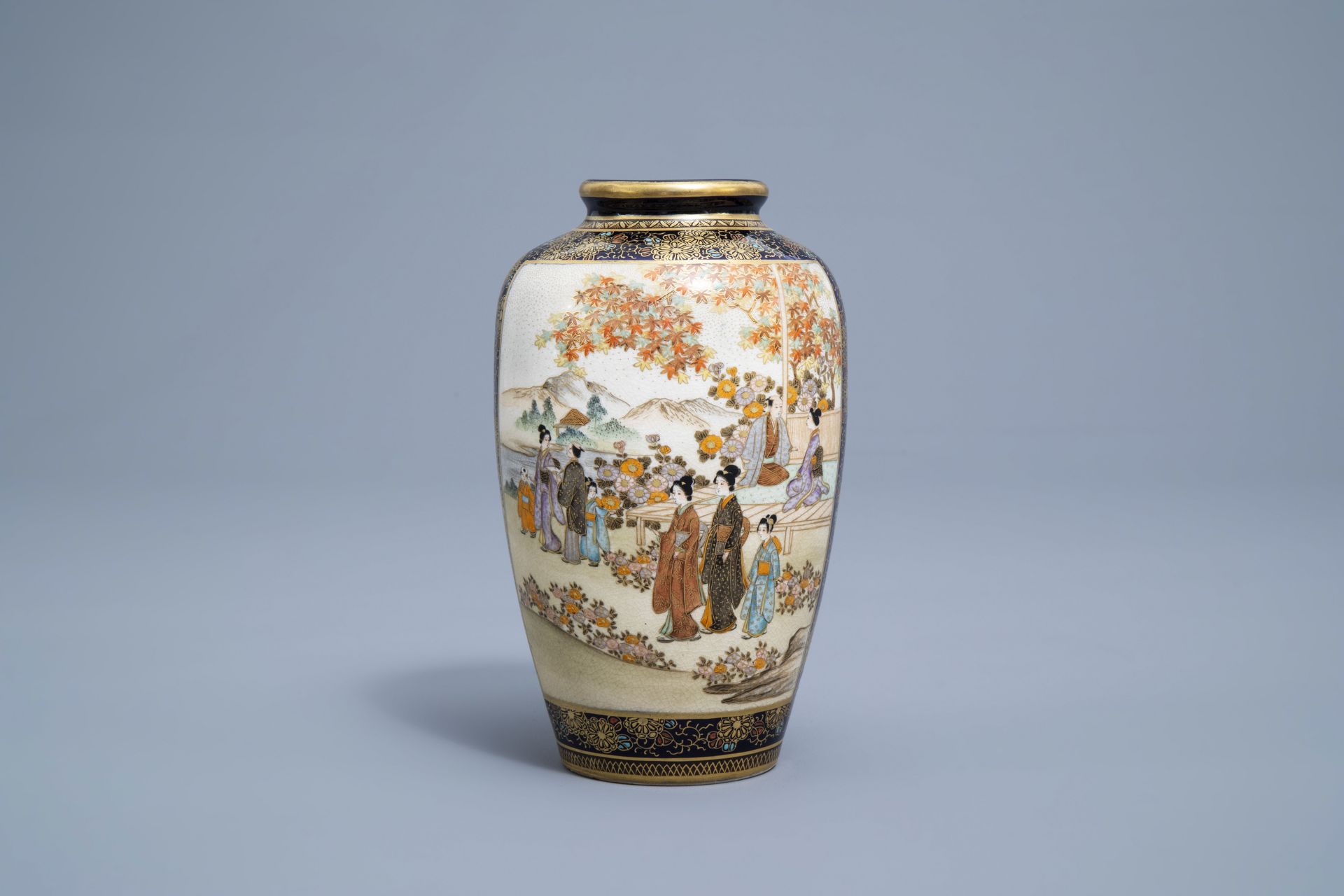 A Japanese Satsuma vase with figures and a landscape, Kinkozan mark, Meiji, 19th C. - Image 2 of 8
