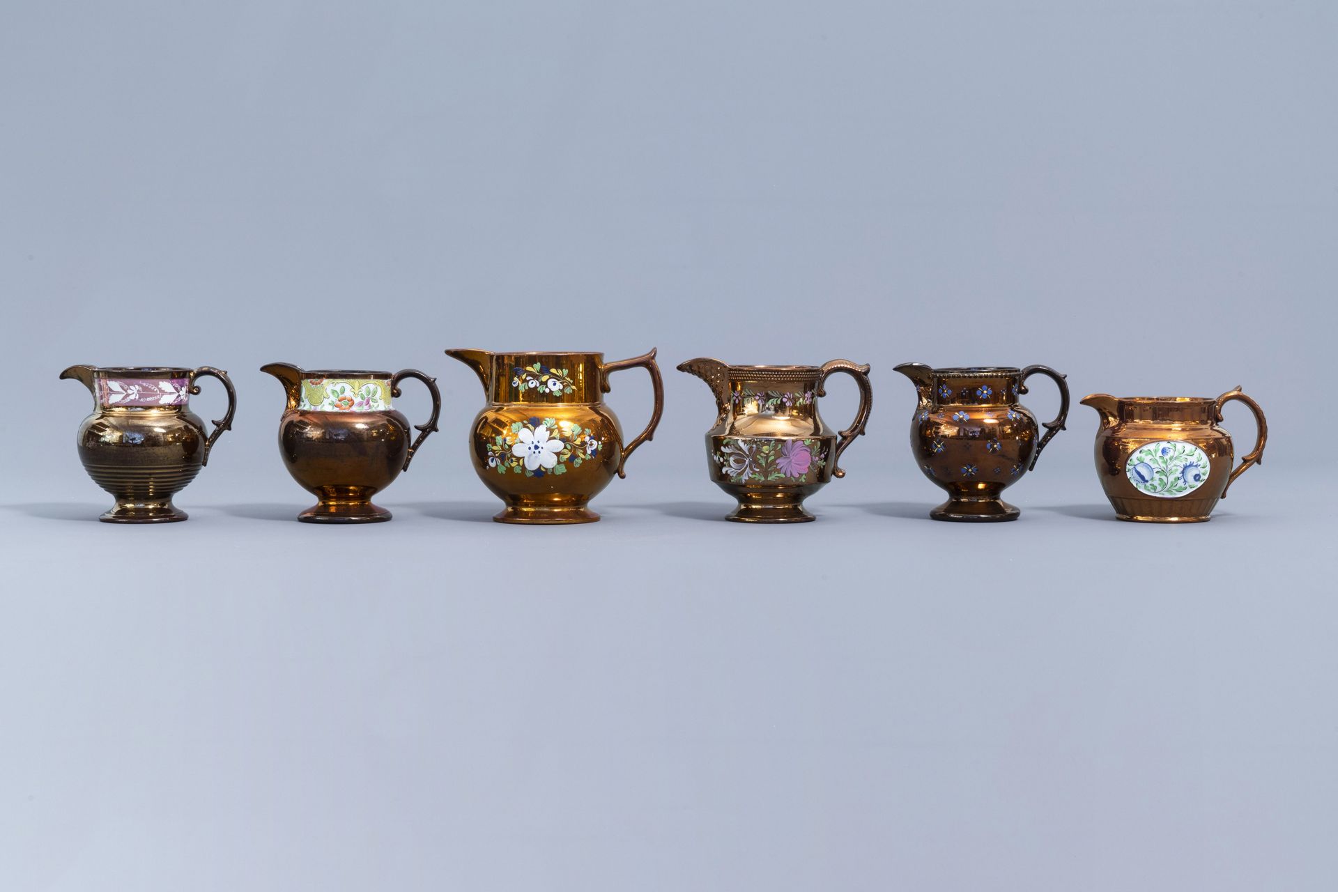 A varied collection of English lustreware items with polychrome floral design, 19th C. - Image 43 of 50