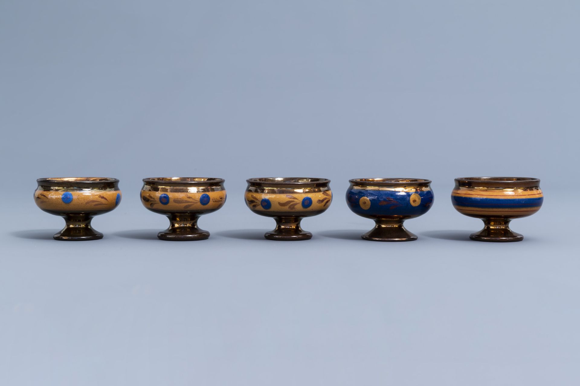A varied collection of English lustreware items with blue design, 19th C. - Image 20 of 50