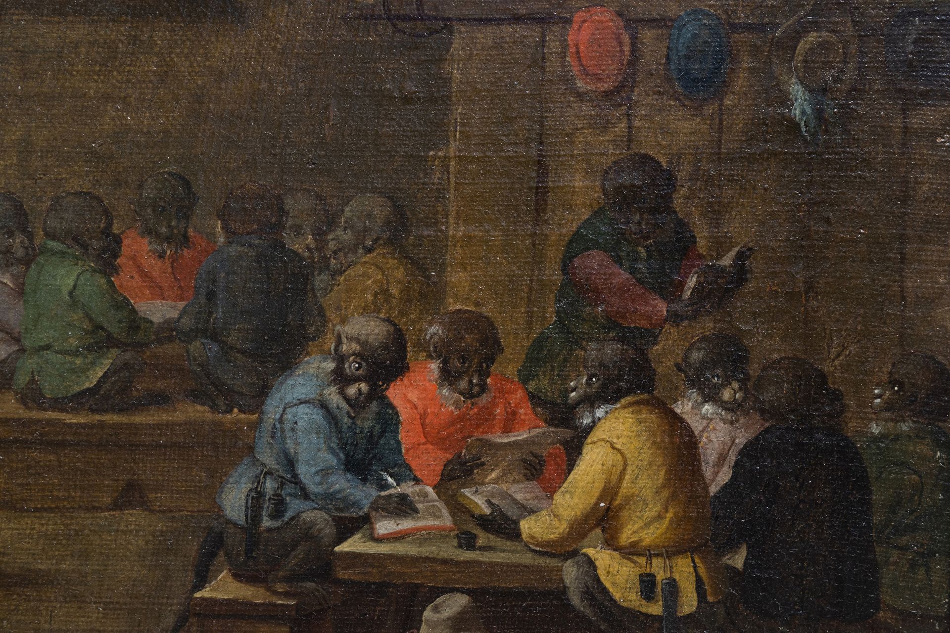 Flemish school: Singerie scene with monkeys, oil on canvas, 17th C. - Image 5 of 5