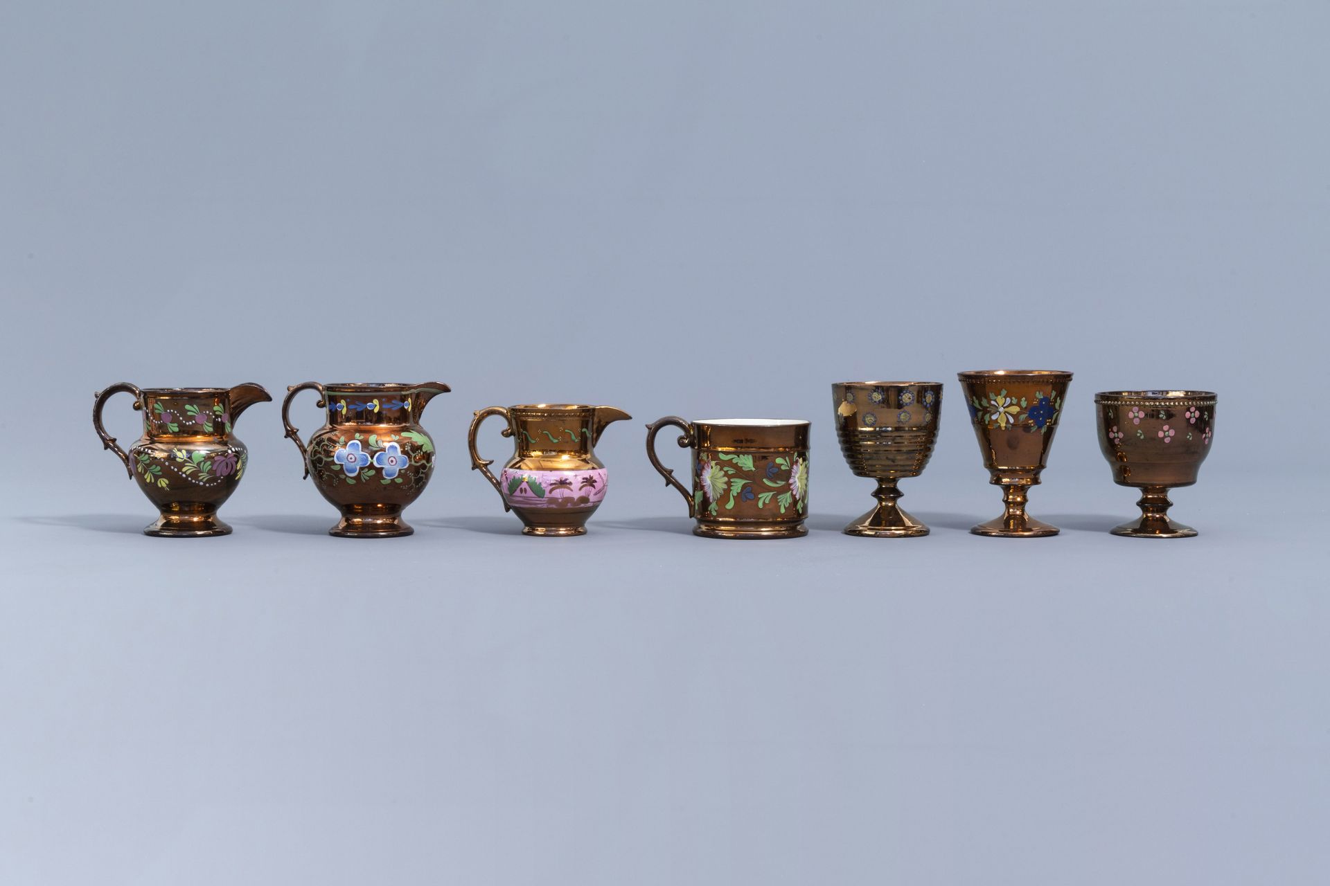 A varied collection of English lustreware items with polychrome floral design, 19th C. - Image 15 of 50