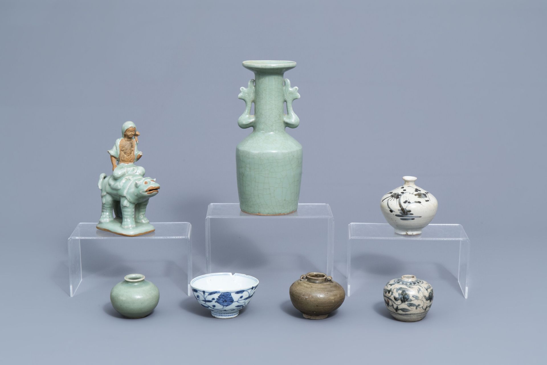 A varied collection of Chinese blue, white and celadon porcelain, Ming and later