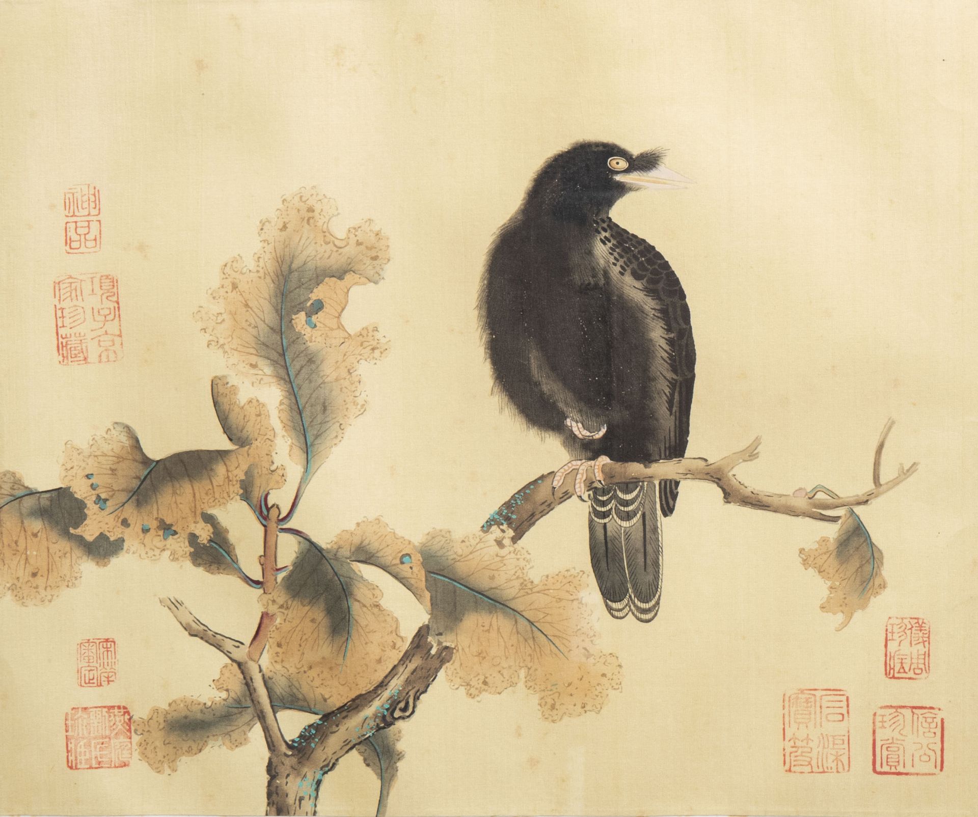 Chinese school, ink and colours on silk, 19th/20th C.: Ten paintings of birds between blossoms - Image 10 of 62