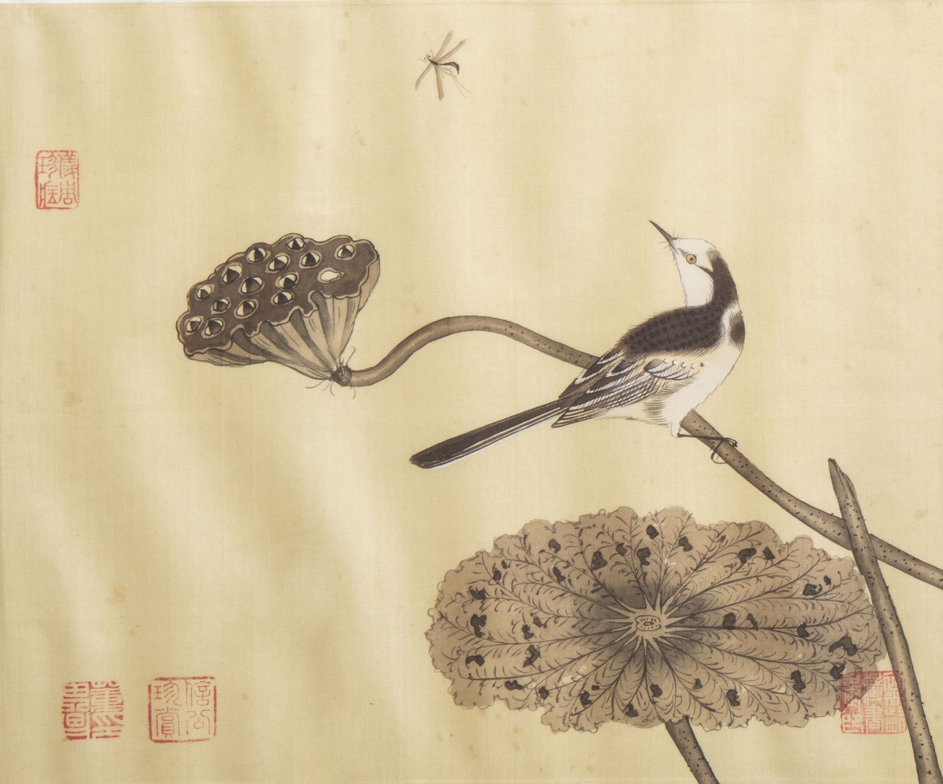 Chinese school, ink and colours on silk, 19th/20th C.: Ten paintings of birds between blossoms - Image 14 of 62