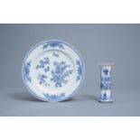 A Chinese blue and white charger and a gu 'Immortals' vase, Kangxi mark, 18th/19th C.