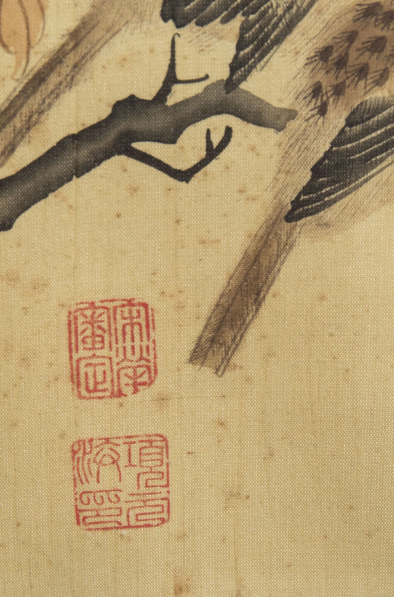 Chinese school, ink and colours on silk, 19th/20th C.: Ten paintings of birds between blossoms - Image 31 of 62