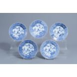 Five Chinese blue & white 'Romance of the Western Chamber' plates, Yongzheng/Qianlong