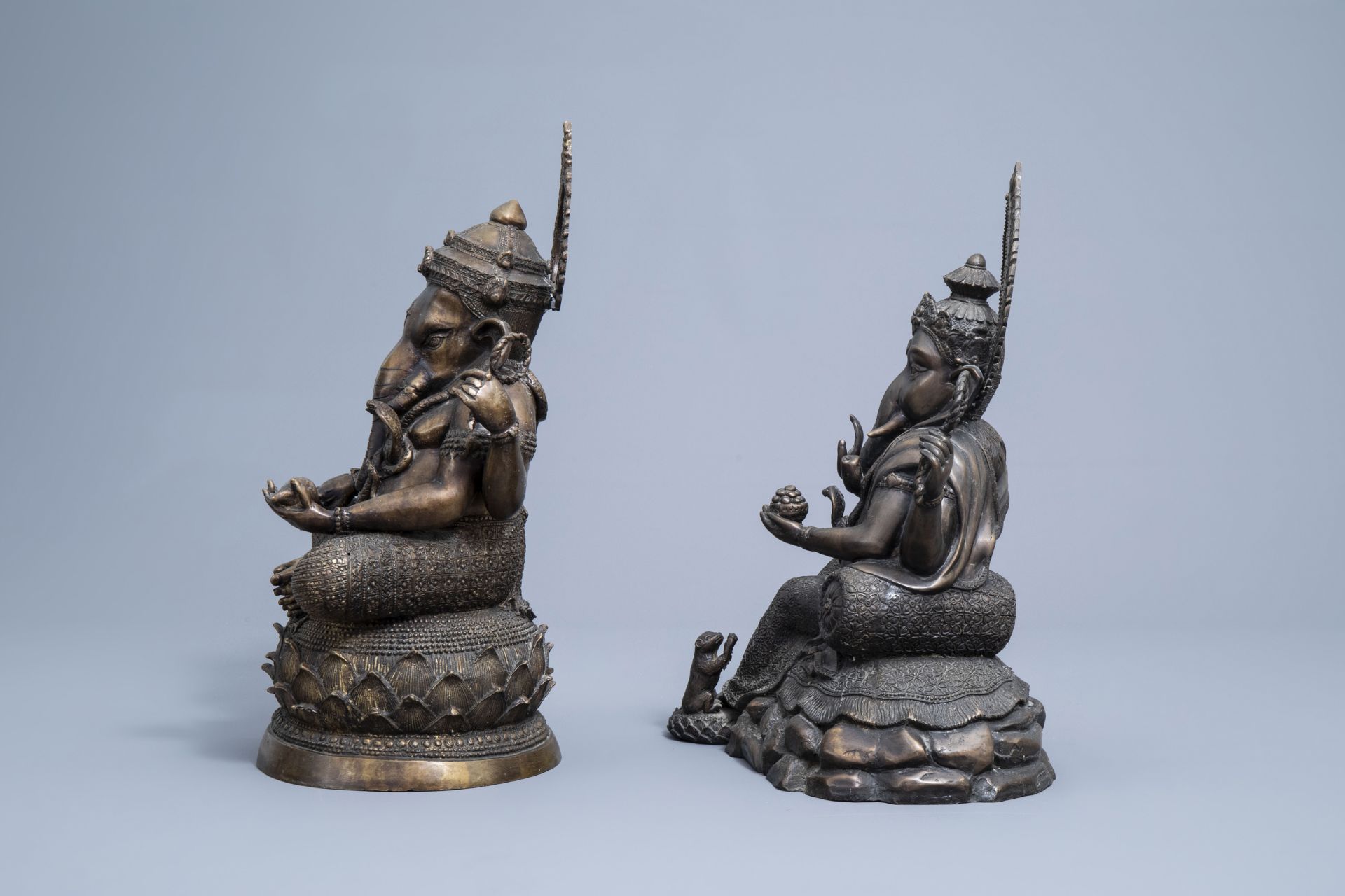 Three large Indian bronze figures depicting Ganesha and Shiva, 20th C. - Image 5 of 13