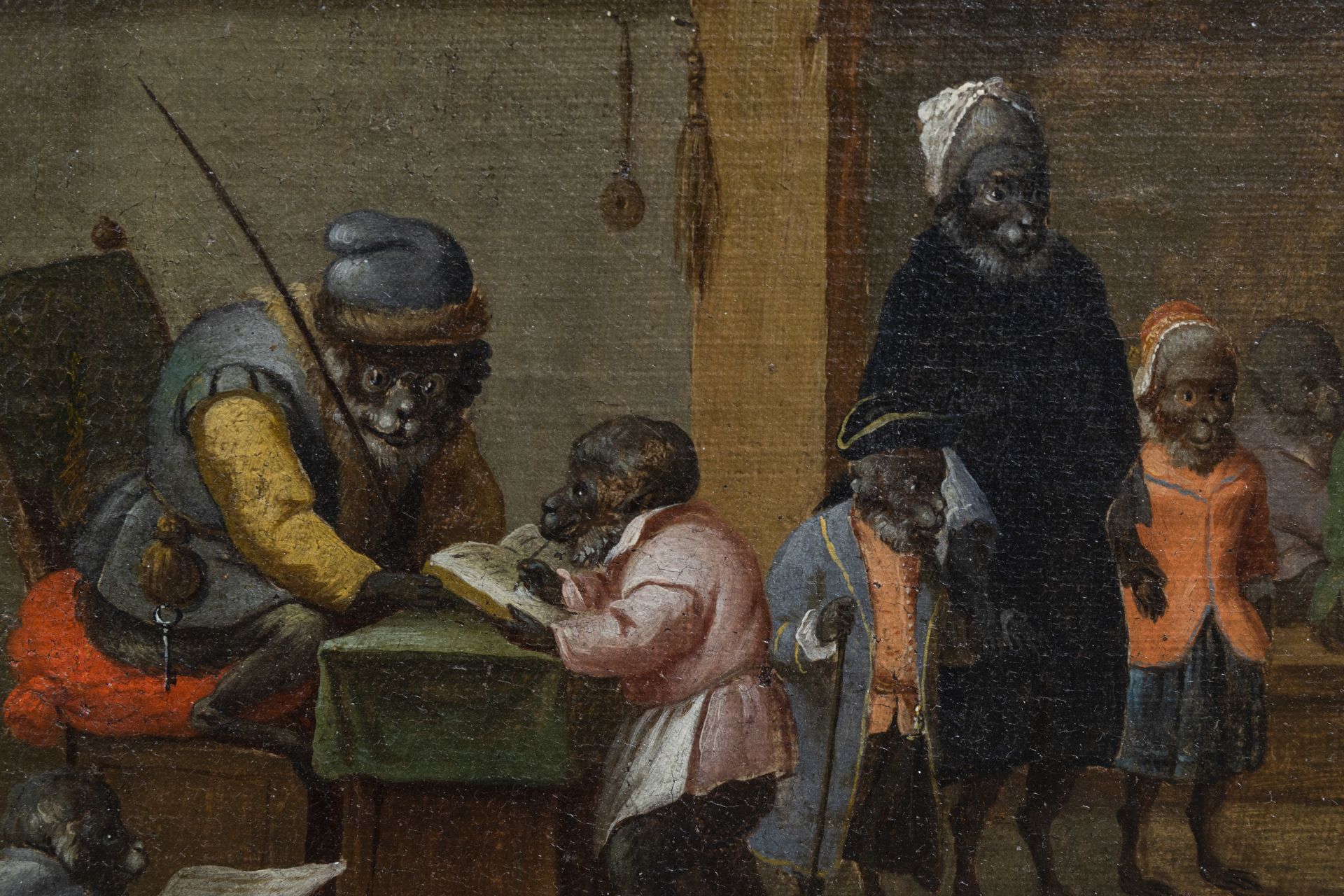 Flemish school: Singerie scene with monkeys, oil on canvas, 17th C. - Image 4 of 5