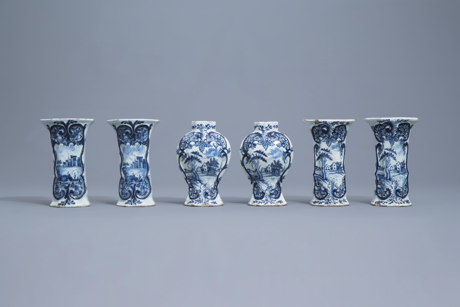 Six Dutch Delft blue and white vases and six plates, 18th C. - Bild 2 aus 16