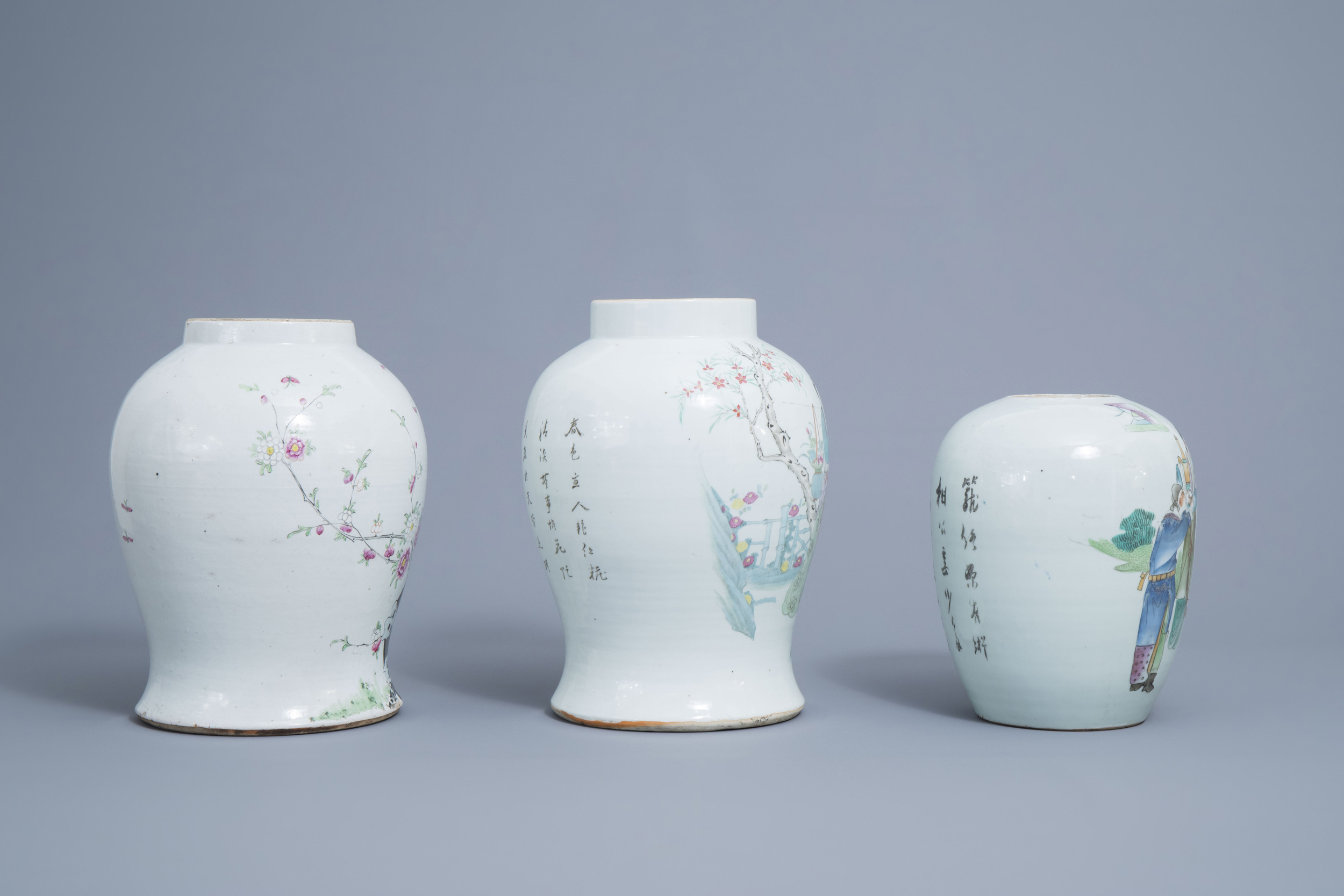 Two Chinese famille rose and qianjiang cai vases and covers and a ginger jar, 19th/20th C. - Image 2 of 9