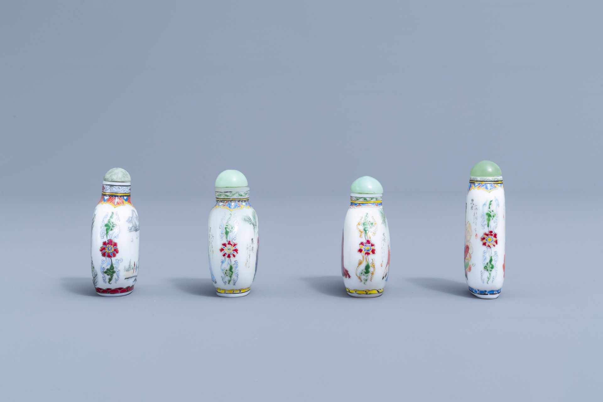 Two Chinese reverse-painted glass snuff bottles and four in enamelled glass, 20th C. - Image 2 of 4