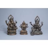 Three large Indian bronze figures depicting Ganesha and Shiva, 20th C.