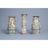 Three Chinese Canton famille rose vases, 19th C.