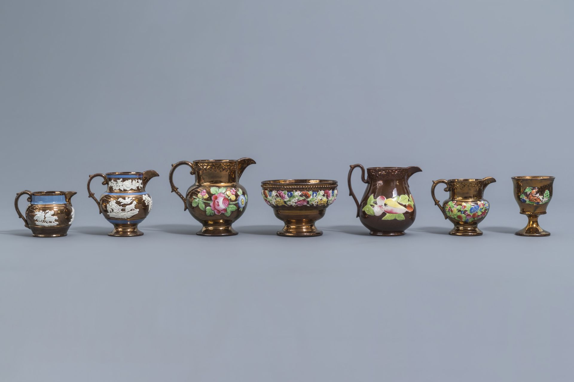 A varied collection of English lustreware items with relief design, 19th C. - Image 4 of 50