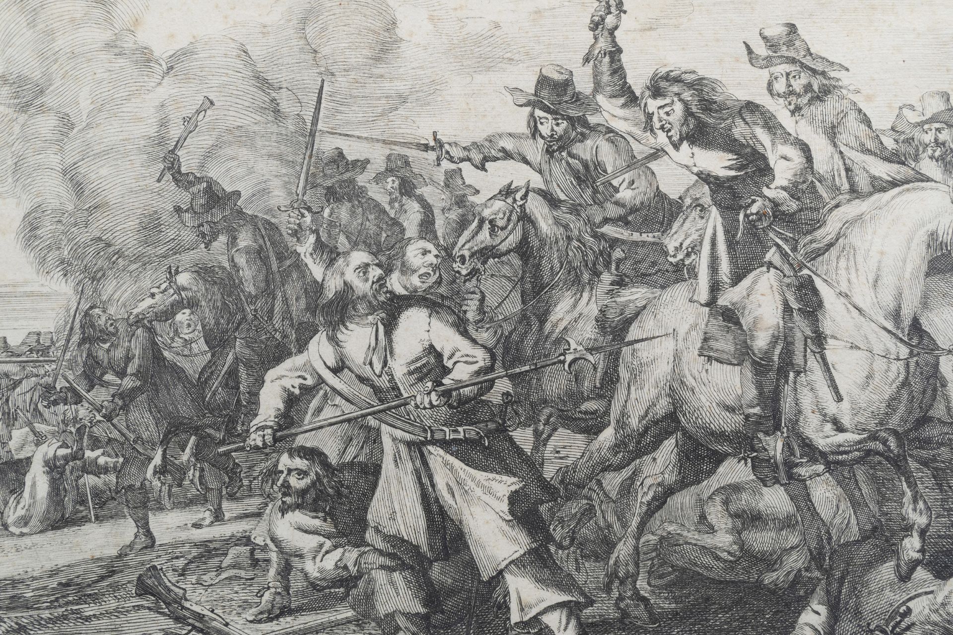 Flemish or Dutch school: The battle scene, etching, 17th C. - Image 4 of 5