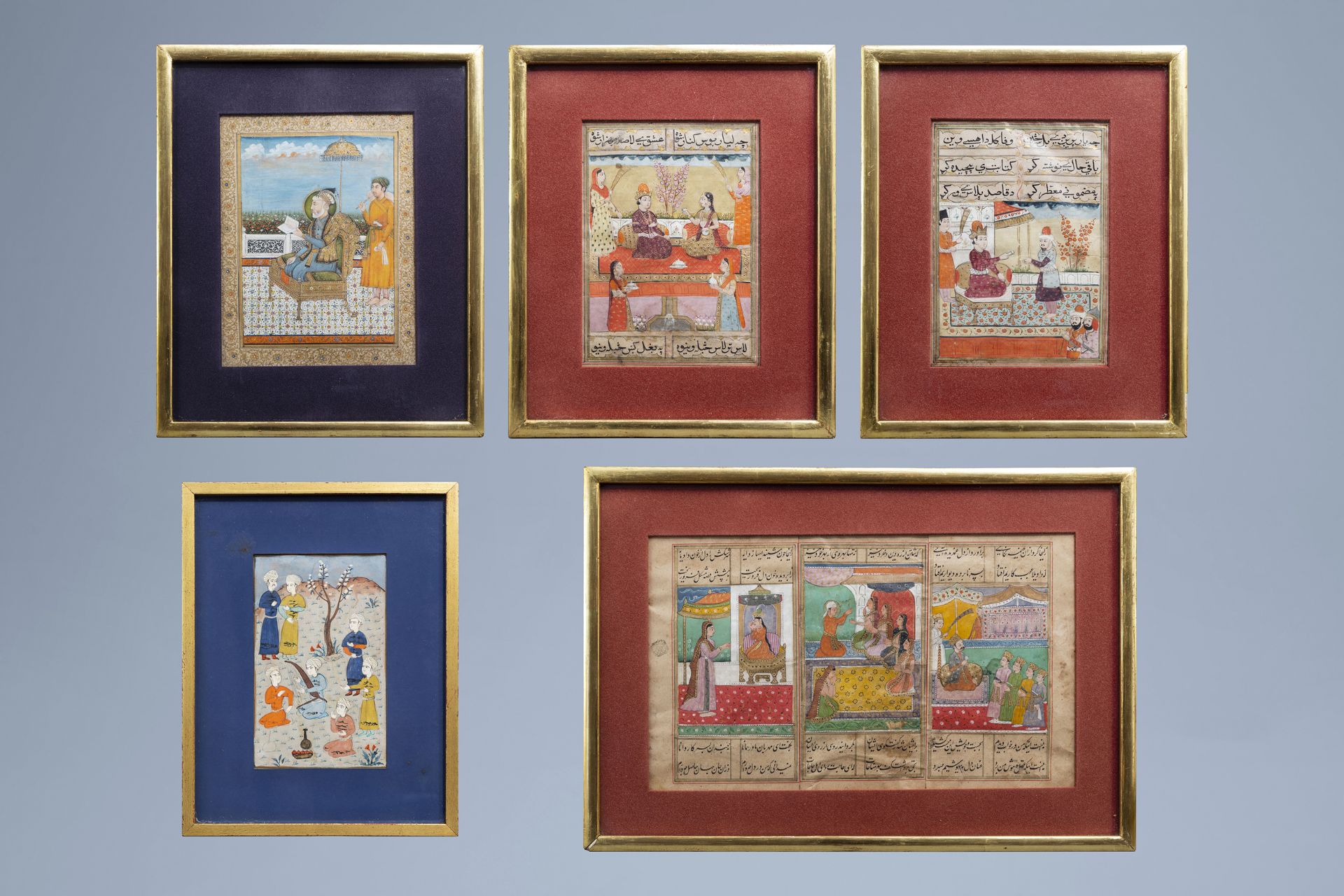 Five various Persian miniature paintings on paper, India, 19th/20th C. - Image 2 of 8