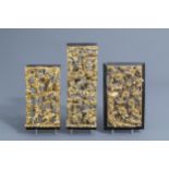 Three Chinese reticulated gilt wooden panels, 19th/20th C.
