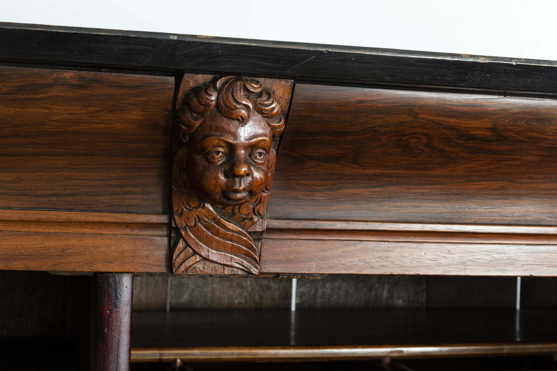 A Dutch wooden four-door cupboard, 17th C. and later - Image 6 of 11