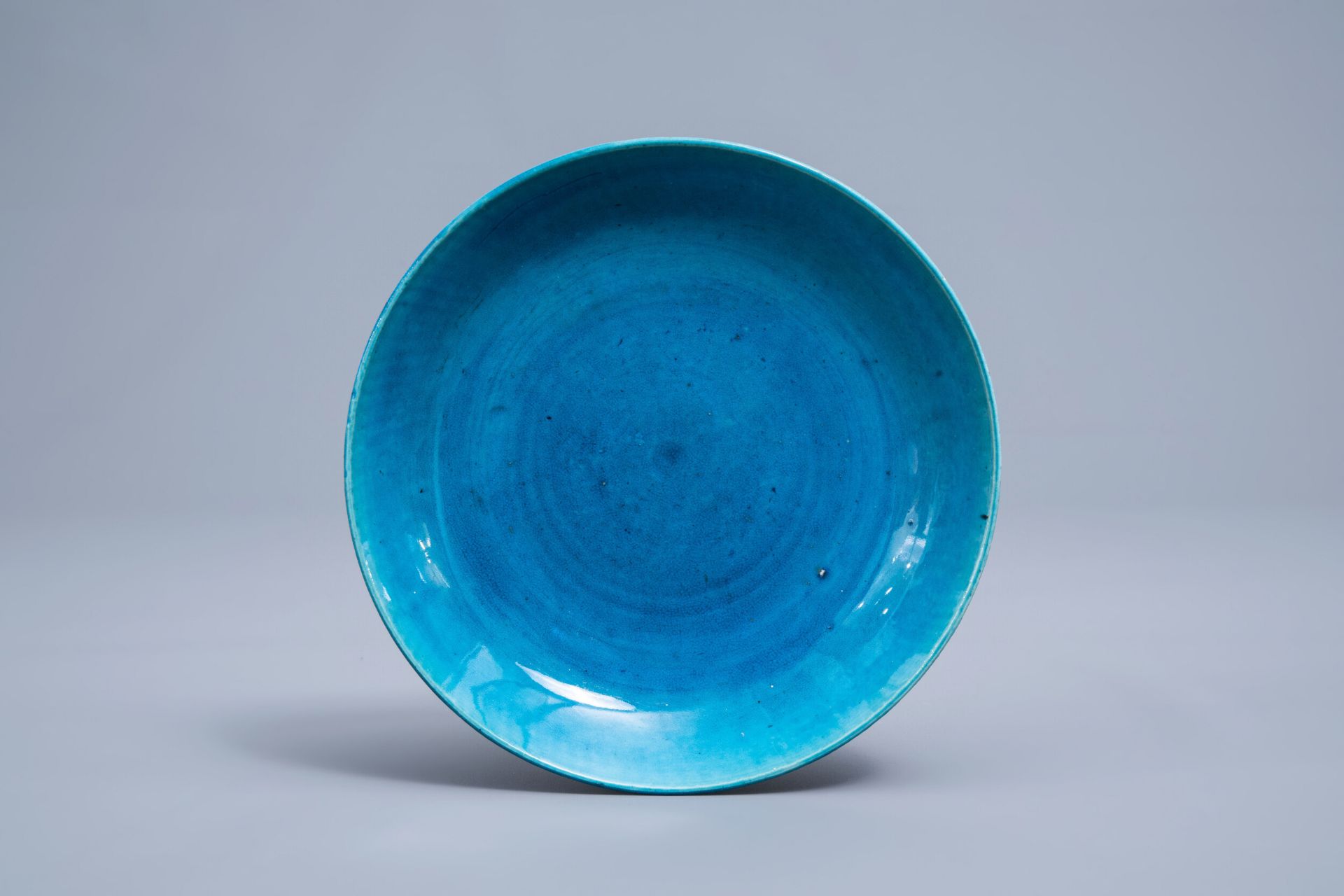 A Chinese monochrome turquoise plate, Kangxi - Image 2 of 4