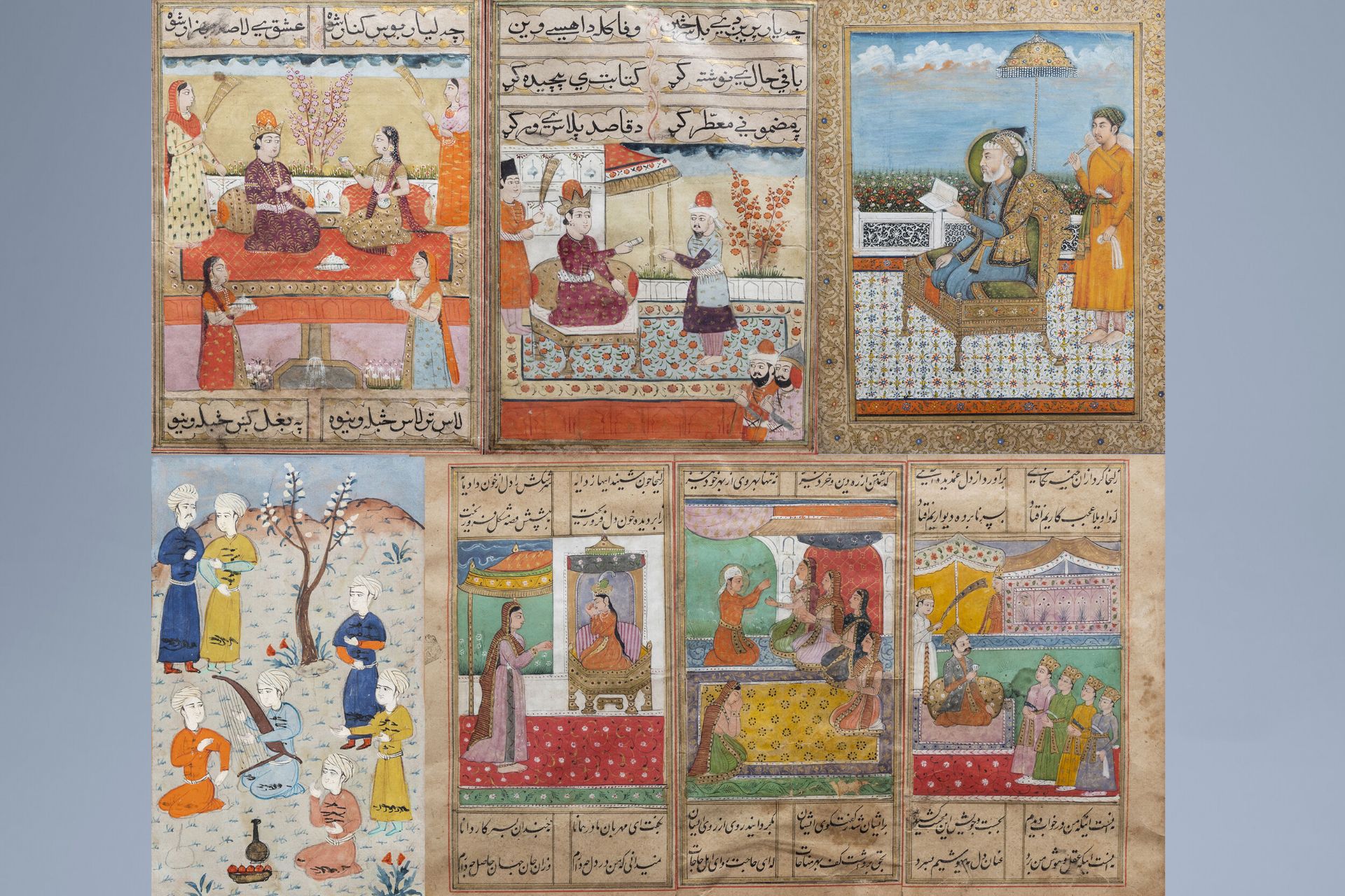 Five various Persian miniature paintings on paper, India, 19th/20th C.