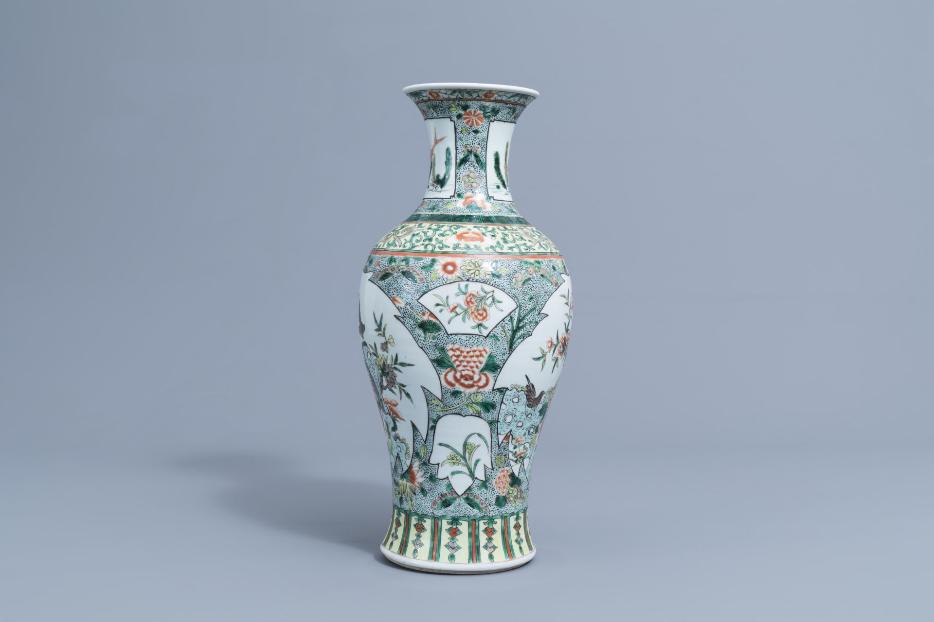 A Chinese famille verte baluster vase with birds among blossoming branches, 19th/20th C. - Image 2 of 6