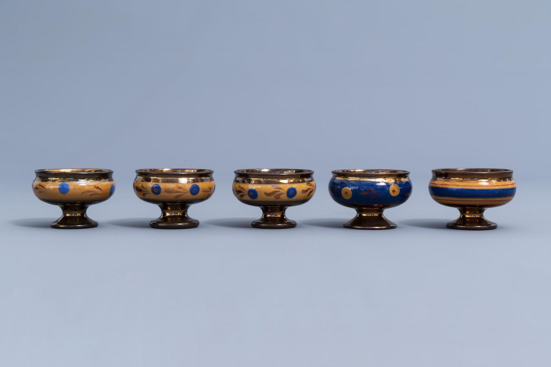 A varied collection of English lustreware items with blue design, 19th C. - Image 19 of 50