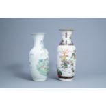 A Chinese famille rose vase and a Nanking crackle glazed famille verte vase, 19th/20th C.