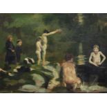 Ludovic Bau‘s (1864-1937): The refreshing dip, oil on board